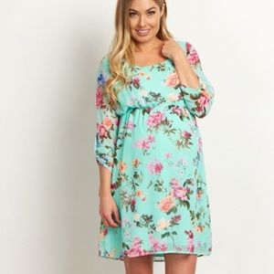 Mint floral chiffon Pink Blush maternity dress