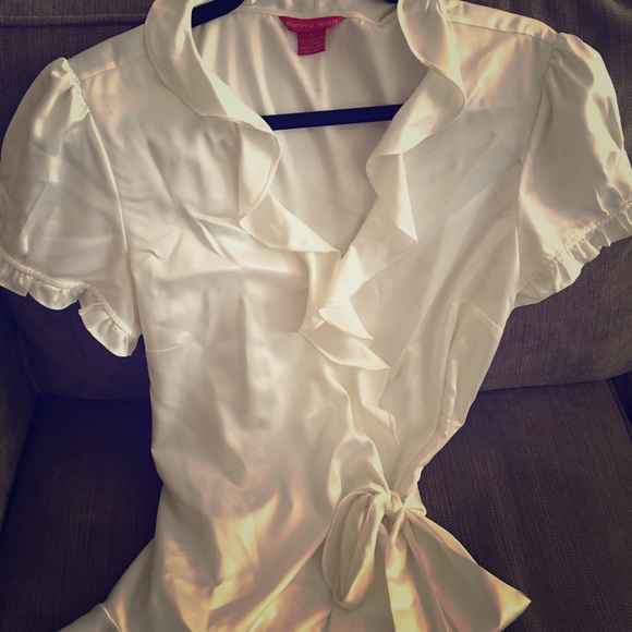 Creamy white ruffle wrap around blouse