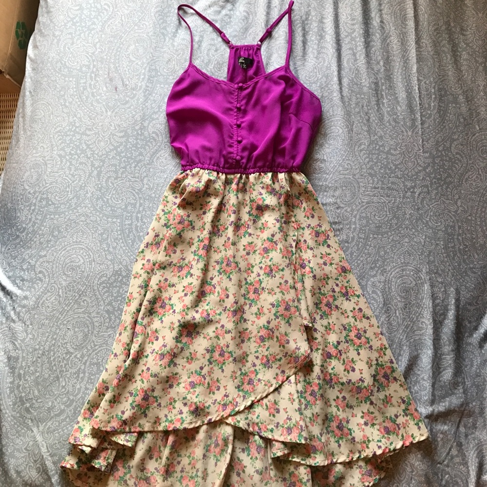 Floral pink high low summer dress