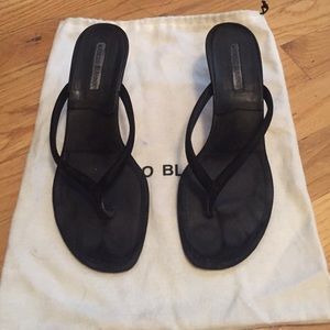 Manolo Blahnik Black Kitten Heel Sandals