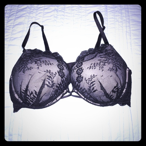 Black lace bra with nude lining! VS Bombshell!