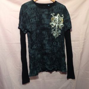Rock and Roll cowgirl long sleeve shirt. Size XXL.