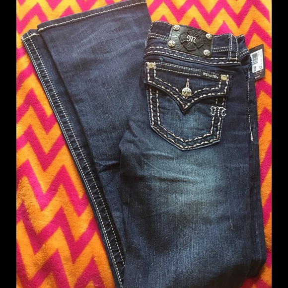 Miss Me Signature Rise Boot Cut Jeans Dark Blue 27 - Picture 2 of 4