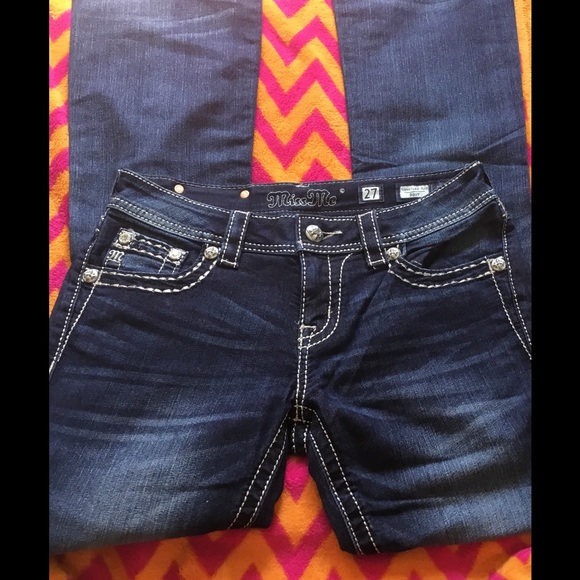 Miss Me Signature Rise Boot Cut Jeans Dark Blue 27 - Picture 3 of 4