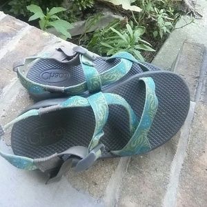 Green and Blue Chacos
