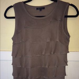 Anne Klein sleeveless taupe ruffle front top