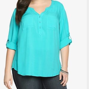 Button-Tab Sleeves Challis Blouse