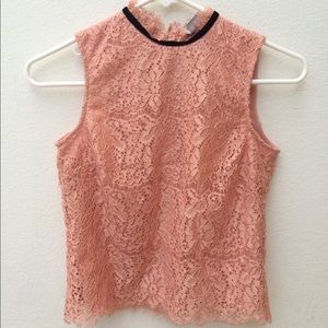Pink lace tank top from h&m with black collar