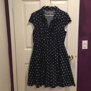 Navy blue, polka dot dress. Vintage style.