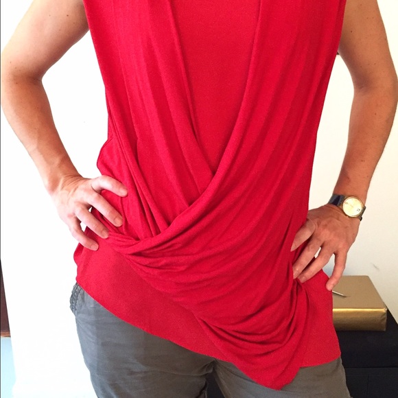 Red short sleeve, crossover blouse - Picture 2 of 3