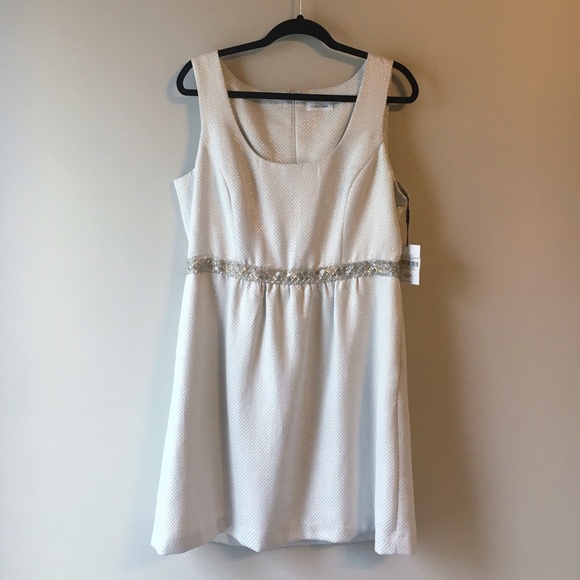 Calvin Klein ivory metallic fit and flare dress