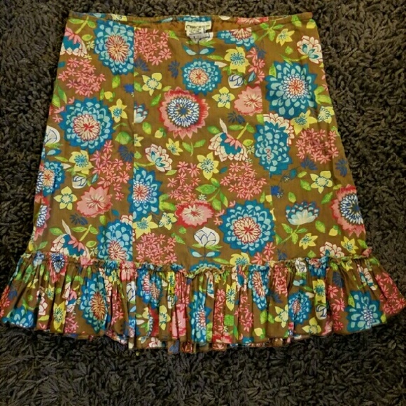 CHEROKEE100%cotton vintage floral ruffle midiskirt