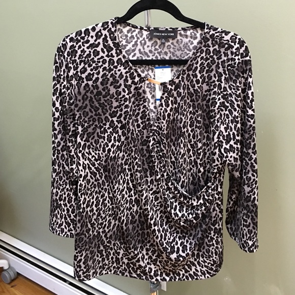 Jones New York leopard print wrap front blouse