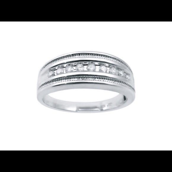 10k White Gold & Diamond Unisex Wedding Band Ring