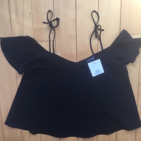 NWT TopShop Sz2 off the shoulder black blouse