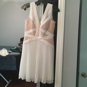 BCBGMAXAZRIA Kinsey lace-blocked pleated dress