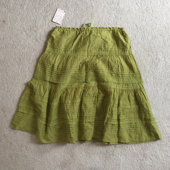 Nwt Free people green cotton skirt drawstring 6 - Picture 3 of 4
