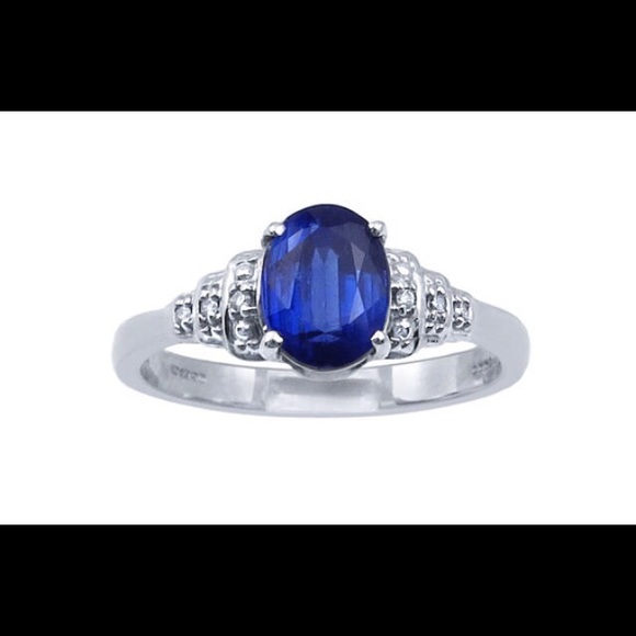 10k White Gold Diamond & Sapphire Women's Ring