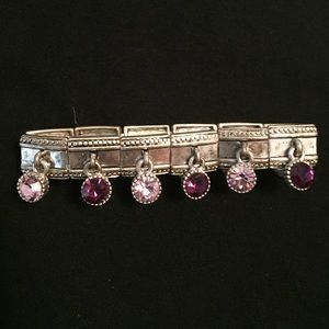 Silver and crystal dangle stretch bracelet