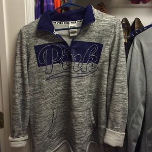 Gray and navy VS Pink quarter zip pullover.