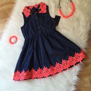 Little Girls Chambray/ Floral Dress