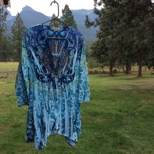 Pretty Multi Blue Colored Blouse by One World