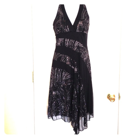 Black halter dress with silver detail