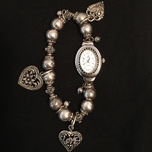 Watch bracelet with heart charms
