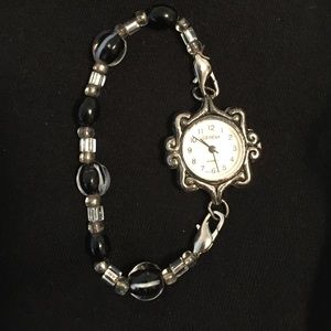 Watch bracelet with black/clear beads