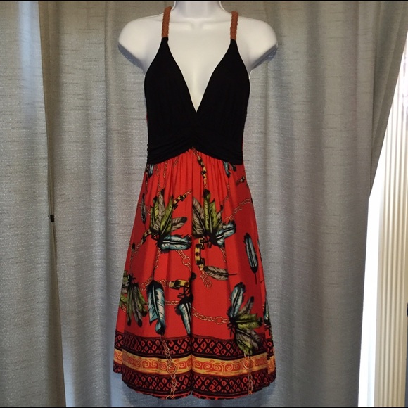 Tropical Summer Dress w/ Braided leather straps L