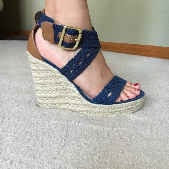 blue wedge shoes