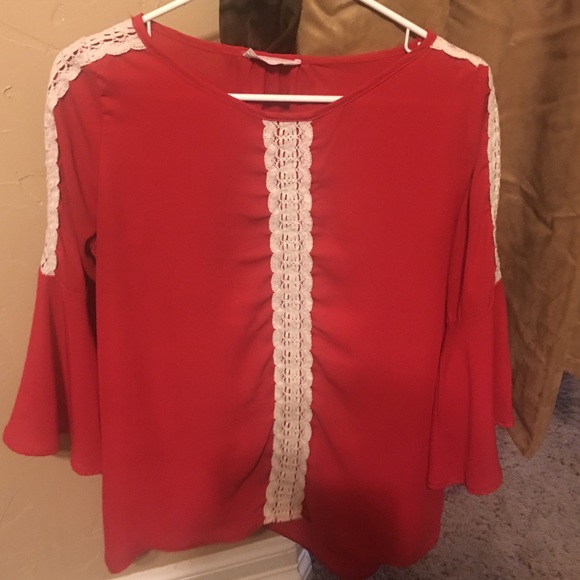 Red long sleeve top with lace