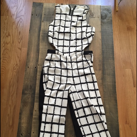 Small wide leg plaid jumpsuit with cutouts