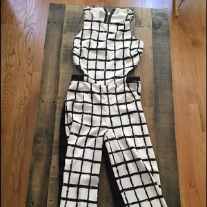 Small wide leg plaid jumpsuit with cutouts