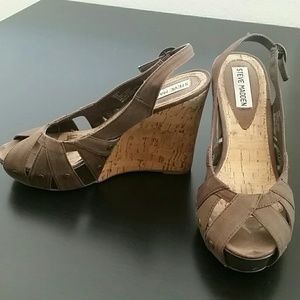 Brown Steve Madden cork wedges, size 6