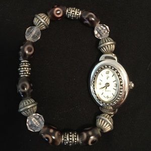 Stretch watch bracelet with beaded band