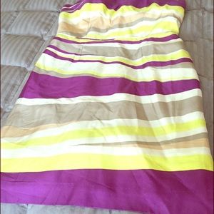 strapless jcrew dress with purple strips