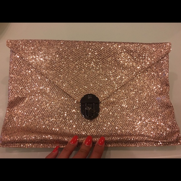 Rose gold sequin clutch