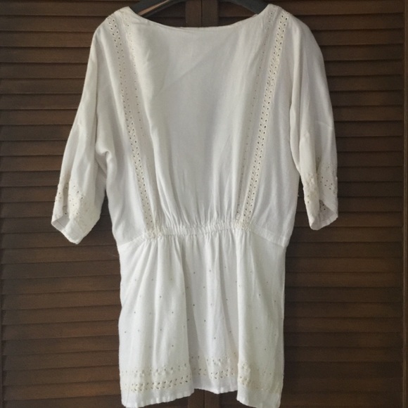 Zara Dress cream eyelet 3/4 dolman sleeve mini m