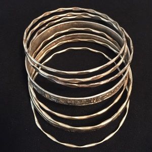 9-piece silver bangle bracelets
