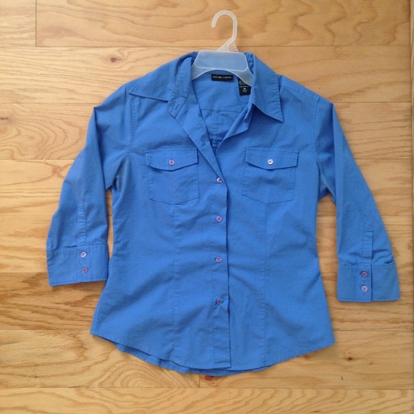 New York & Company Royal Blue 3/4 Sleeve Blouse