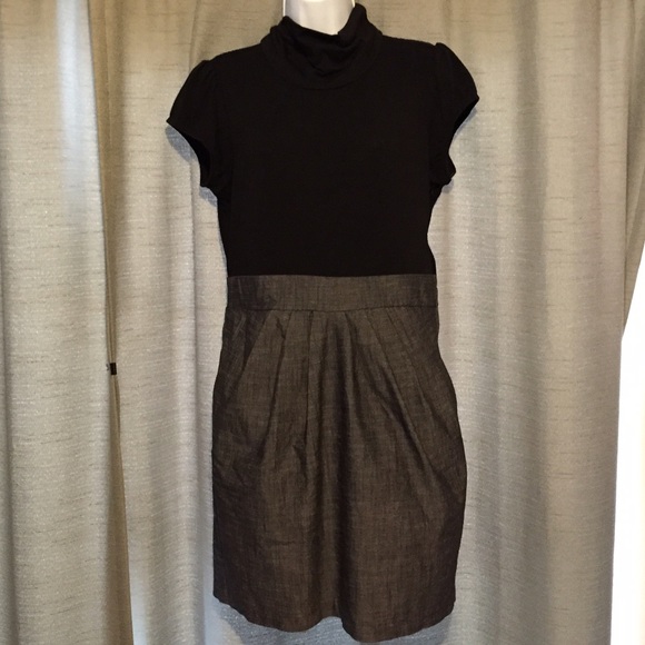 Blk Turtleneck CapSleeve & Charcoal Skirt Dress 13