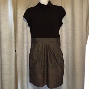 Blk Turtleneck CapSleeve & Charcoal Skirt Dress 13