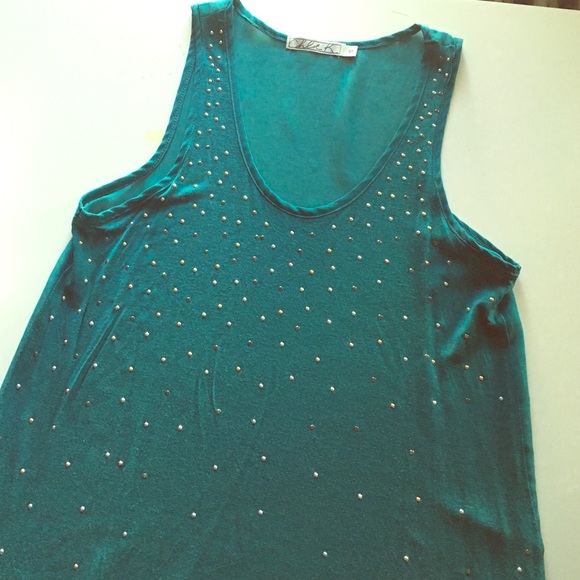 Chloe K. Teal Sheer Studded Tank Top