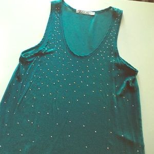 Chloe K. Teal Sheer Studded Tank Top