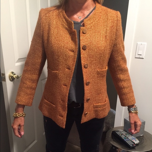 Chanel Tangerine&Gold Tweed Single Breasted Blazer