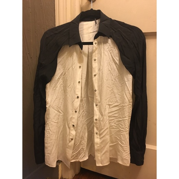 Black and white silk button down