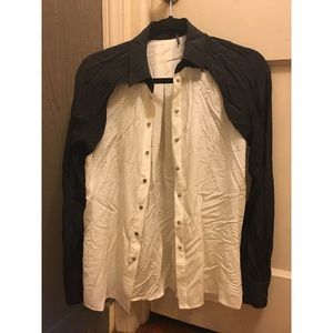 Black and white silk button down