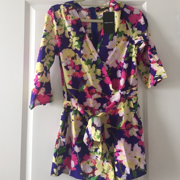 Genuine People Floral Print Silky Romper