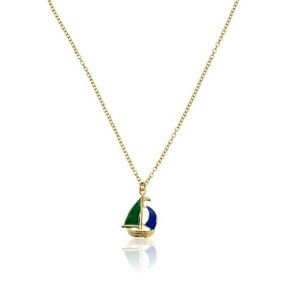 Blue and green gold sailboat necklace